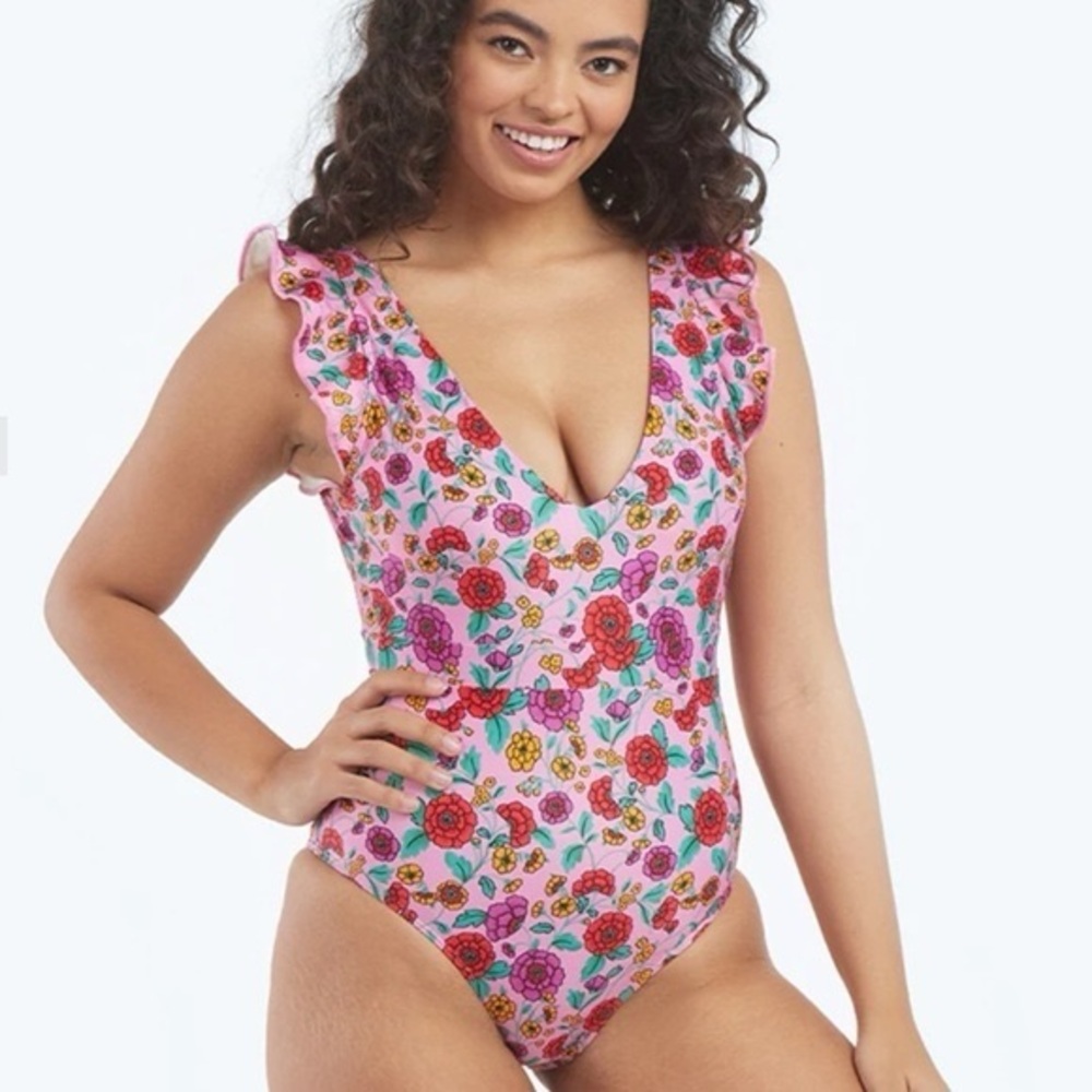 Summersalt Pink Floral Ruffle One Piece